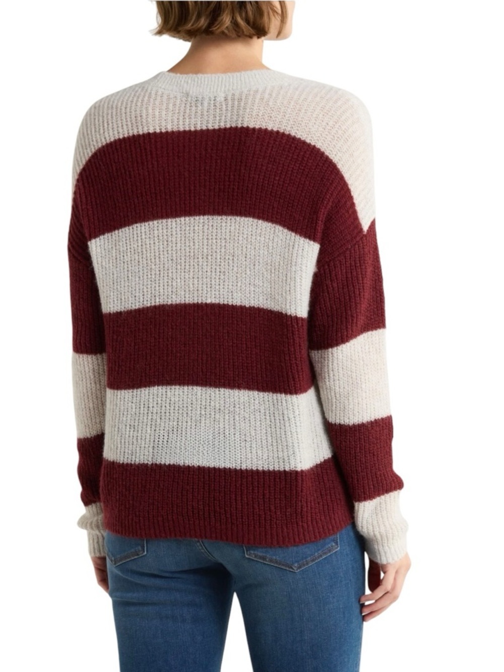 Madewell Rosario Stripe Alpaca Blend Sweater NWT XL Burgundy & Heather Cloud - Picture 2 of 10